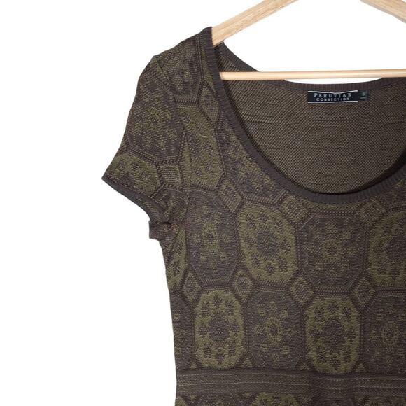 Peruvian Connection Womens Sheath Dress Small Olive Green Knit Short Sleeve Mini - Picture 7 of 12